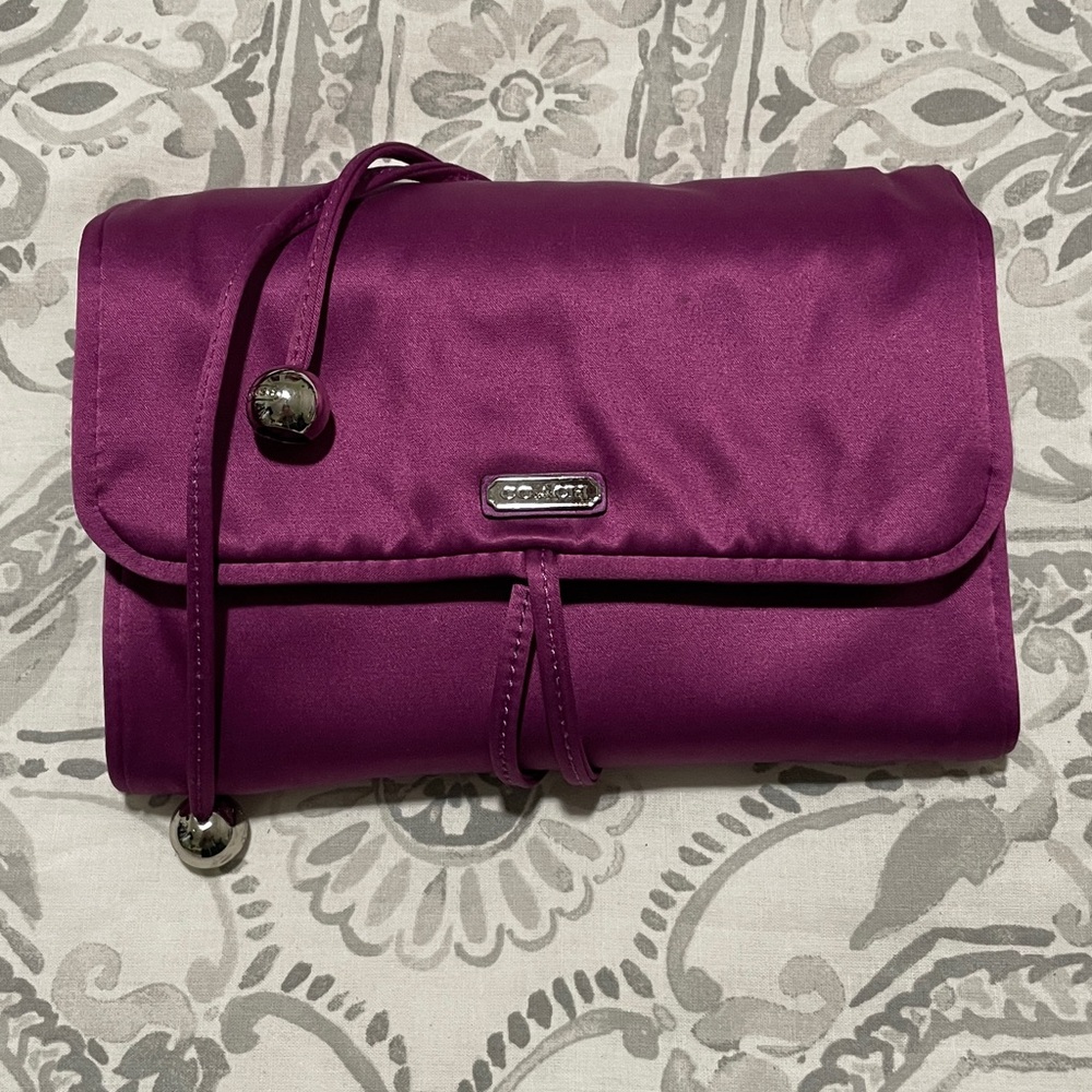 Coach Mulberry Satin Jewelry Roll Travel Case Accessory Purple Pink